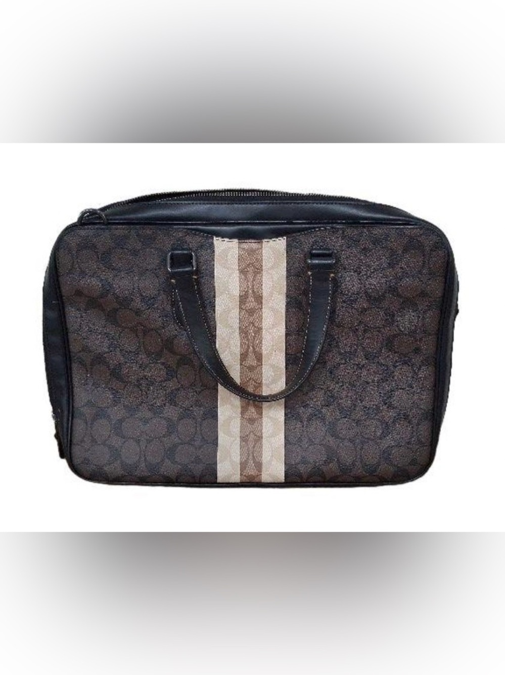 Coach Brown Signature Laptop Brief with Center Stripe